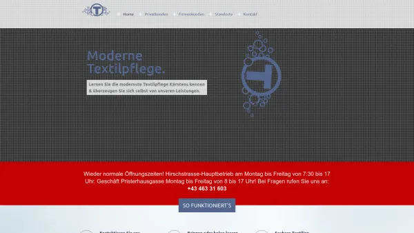 Website Screenshot: Töfferl GMBH Wäscherei-Textilreinigung-Teppichwäscherei - MODERNE TEXTILPFLEGE KLAGENFURT - Wäscherei Töfferl GmbH - Date: 2023-06-26 10:24:28