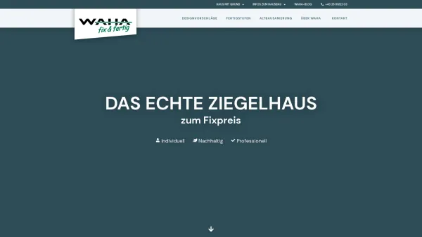 Website Screenshot: Bauunternehmung Ing. Andreas Waha Gesellschaft MeHaus eWaha-Massivhaus aus Ziegel! - WAHA – das echte Ziegelhaus - Date: 2023-06-26 10:24:28