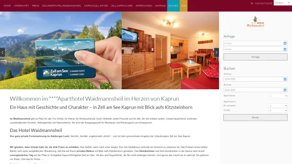 Website Screenshot: Hotel Waidmannsheil - Waidmannsheil - Ihre Ferienwohnung in Kaprun, Ihr Apartment in Zell am See, Salzburger Land, Urlaub im Aparthotel - Date: 2023-06-26 10:24:28