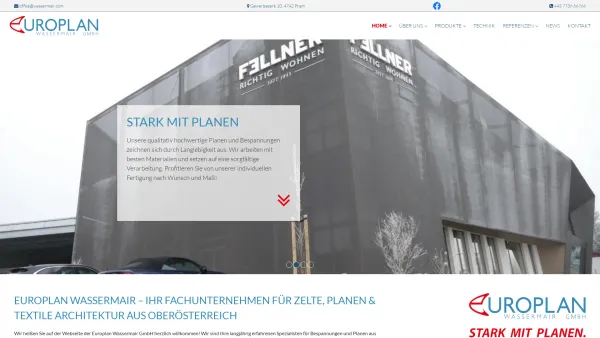 Website Screenshot: Europlan Wassermair - Zelte | Planen | Textile Architektur aus Oberösterreich - Date: 2023-06-26 10:24:34