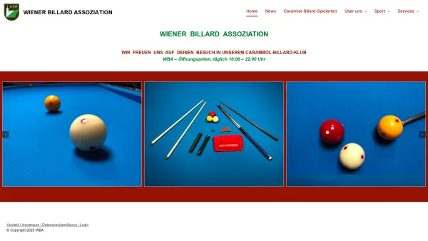 Website Screenshot: WBA Wiener Billard Assoziation - WBA - Union Mondial de Biliard - Date: 2023-06-14 10:46:11