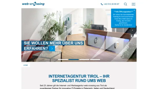 Website Screenshot: web-crossing gmbh - Internetagentur Tirol, Webagentur Tirol | Internetagentur web-crossing - Date: 2023-06-26 10:24:36