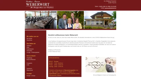 Website Screenshot: Gasthaus-Pension Weberwirt - Gasthaus Pension Weberwirt › Weberwirt - Date: 2023-06-26 10:24:40