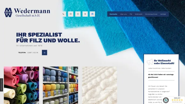 Website Screenshot: Wedermannn Gesellschaft m. b. H. - Fachhandel für Filz, Strickmaschinen und Wolle in Siegendorf - Date: 2023-06-15 16:02:34