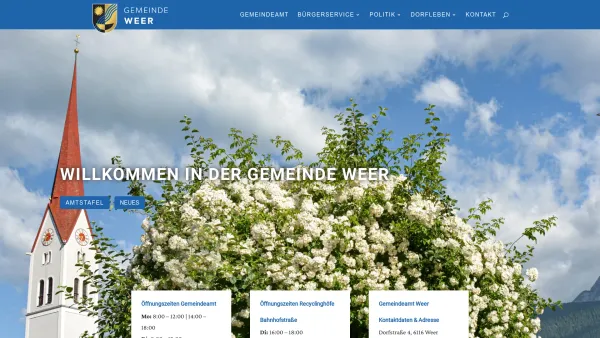 Website Screenshot: Gemeindeamt Gemeinde Weer - Gemeinde Weer – Webseite der Gemeinde Weer - Date: 2023-06-26 10:24:40
