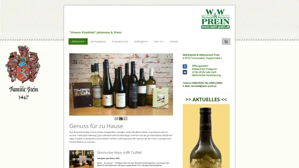 Website Screenshot: Weinhandel & Weinservice Prein - Steirischer Wein trifft Trüffel! - wein-preins Webseite! - Date: 2023-06-26 10:24:43