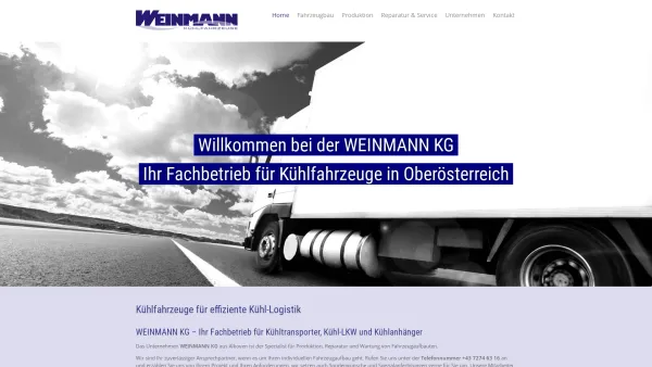 Website Screenshot: Weinmann KG - Hitze läßt uns kalt - WEINMANN KG - Kühlfahrzeuge in Oberösterreich - Date: 2023-06-15 16:02:34