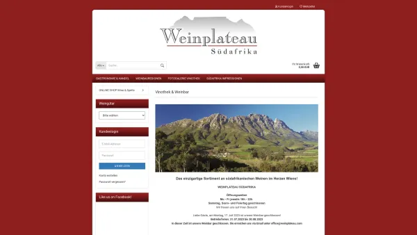 Website Screenshot: Weinplateau Südafrika - Weinplateau - Weinplateau Südafrika Volkmar Wohlauf KG - Date: 2023-06-26 10:24:49