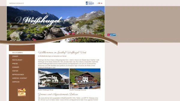 Website Screenshot: Gasthof Weisskugel Fam R&H Hotel Weißkugel - Willkommen -  Gasthof Weißkugel - Vent Urlaub im Bergsteigerdorf Vent - Date: 2023-06-26 10:24:49