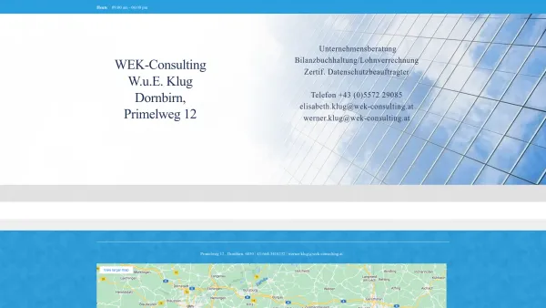 Website Screenshot: Werner und Elisabeth Klug WEK-Consulting Gesellschaft bürgerlichen auf der Website von WEK-Consulting - WEK-Consulting W.u.E. Klug Dornbirn, Primelweg 12 - Startseite - Date: 2023-06-26 10:24:51