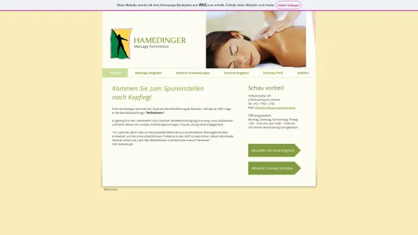 Website Screenshot: Massagefachinstitut Hamedinger Friedrich Andorf Raab - Institut | wellness-hamedinger - Date: 2023-06-26 10:24:51