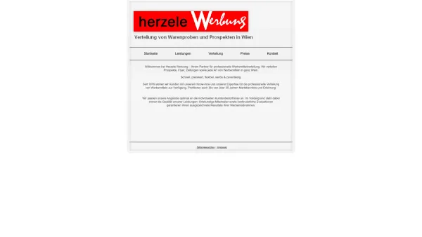 Website Screenshot: Herzele Werbung Werbemittelverteilung in Wien - Startseite - Date: 2023-06-14 10:46:16