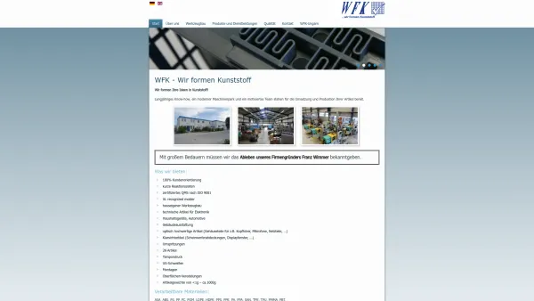 Website Screenshot: WFK Werkzeugmacher Formenbau Kunststoff produktionsgesellschaft Innovation Kunststoff und Metall - Startseite - Date: 2023-06-14 10:46:16