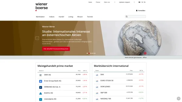 Website Screenshot: wienerborse.atan der Wiener Börse - Aktien, Charts und News : Wiener Börse - Date: 2023-06-26 10:25:00