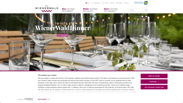 Website Screenshot: Tourismusregion Wienerwald - Urlaub im Wienerwald - Ausflugsziele, Hotels, Gastronomie - Date: 2023-06-26 10:25:00