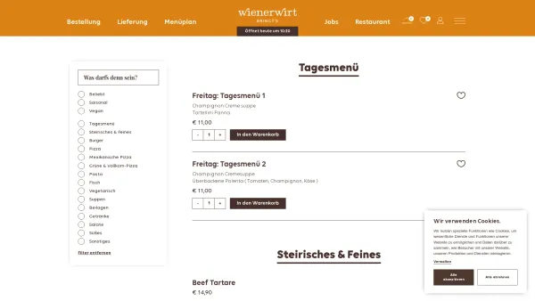 Website Screenshot: Wienerwirt für Daheim - Lieferservice, Catering und Zustelldienst in Graz - Date: 2023-06-26 10:25:03