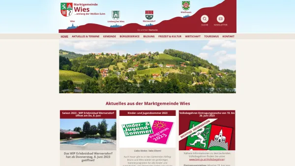Website Screenshot: Brunner Augustine Marktgemeinde Wies Tal der Weißen Sulm - Home - Marktgemeinde Wies - Date: 2023-06-26 10:25:03