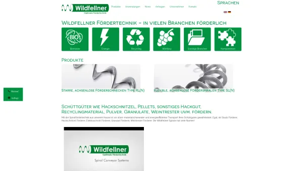 Website Screenshot: Wildfellner GmbH Optimale Fördertechnik - Schneckenförderer Fördertechnik: Förderschnecken für Hackschnitzel, Pellets… - Date: 2023-06-26 10:25:03