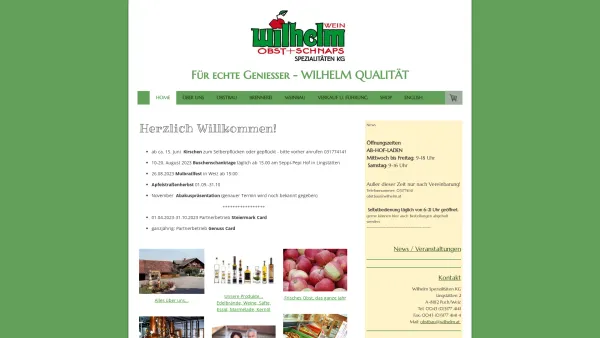 Website Screenshot: Wilhelm Obstbau Schnapsspezialitäten Weinbau - Home - Wilhelm Obst Schnaps Wein - Date: 2023-06-26 10:25:06
