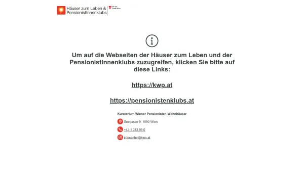 Website Screenshot: Pensionistenklub Kuratorium Wiener Pensionisten Wohnhäuser Kuratorium Wiener Pensionisten-Wohnhäuser - KWP - Wartungsarbeiten - Date: 2023-06-26 10:25:06