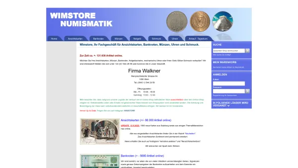 Website Screenshot: Numismatik & Schmuck Walkner wimstore - Home - Date: 2023-06-14 10:37:24