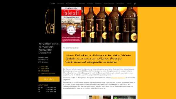 Website Screenshot: Winzerhof Scheit Startseite - Winzerhof SCHEIT • Karnabrunn, Weinviertel • Wein ab Hof & online - Date: 2023-06-26 10:25:09
