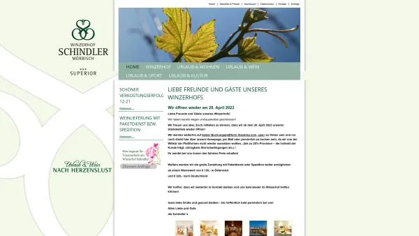 Website Screenshot: Winzerhof Harald Schindler - Winzerhof Schindler - Urlaub & Wein in Mörbisch am See - Home - Date: 2023-06-26 10:25:09