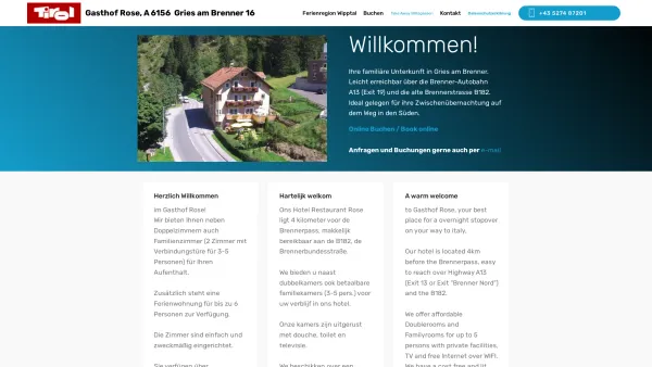 Website Screenshot: Hotel Gasthof Rose - Brennerpass - Brennero - Gasthof Hotel Gries am Brenner - Date: 2023-06-26 10:25:09