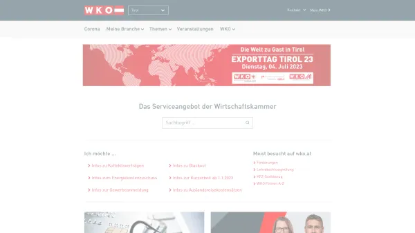 Website Screenshot: WKO.at Wirtschaftskammer Tirol  - WKO.at das Portal der Wirtschaftskammern - Service - WKO.at - Date: 2023-06-14 16:40:33