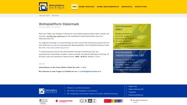 Website Screenshot: auf der Website der Wohnplattform Steiermark - Wohnplattform Steiermark - Betreutes Wohnen - Home - Date: 2023-06-26 10:25:15