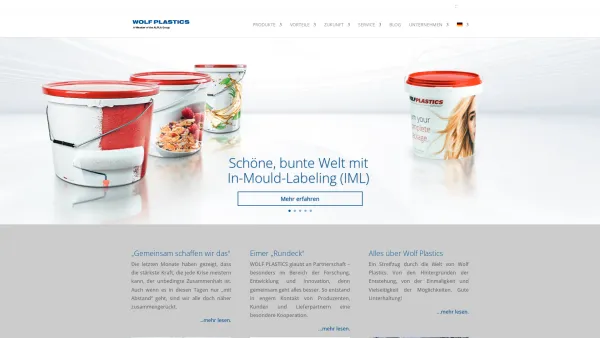 Website Screenshot: Wolf Plastics Verpackungen GmbH - Wolf Plastics | Eimer, Kanister und IML in höchster Qualität - Date: 2023-06-26 10:25:18