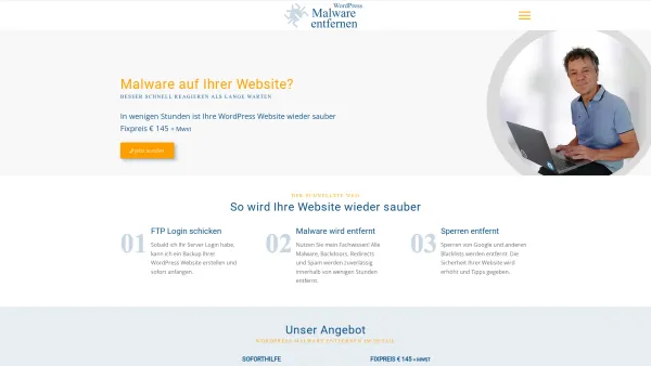 Website Screenshot: Wordpress Malware Entfernen Website Soforthilfe für nur 99 - WordPress Malware Entfernen - Soforthilfe für nur €145 - Date: 2023-06-26 10:26:52