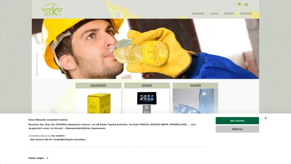 Website Screenshot: H.O.K. Kling GmbH Gesundheits-, und Arbeitsschutz - Workerdrink.at - Mineralgetränke, Spender, Trinkform - Date: 2023-06-26 10:25:18
