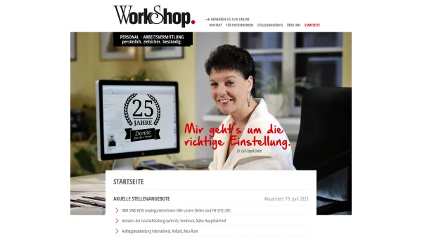 Website Screenshot: WorkShop Arbeitsvermittlung GmbH - Workshop® - Startseite - Date: 2023-06-26 10:25:18