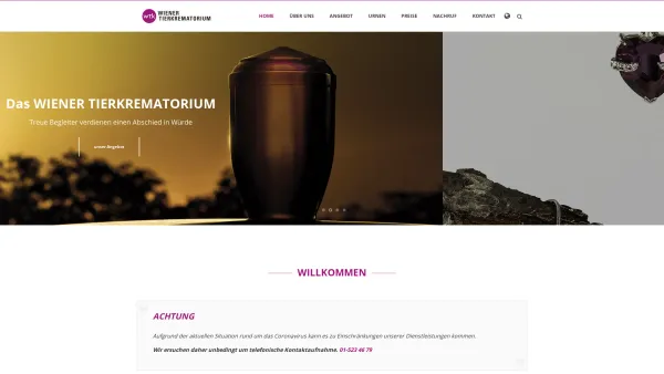 Website Screenshot: Das Wiener Tierkrematorium - Home - Wiener Tierkrematorium - Date: 2023-06-26 10:25:21