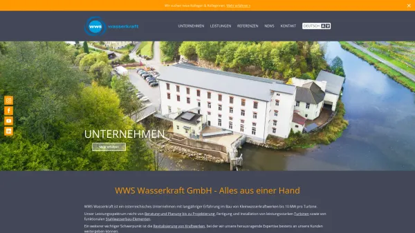 Website Screenshot: WWS Wasserkraft GmbH & Co KG - WWS Wasserkraft GmbH - Bau von Kleinwasserkraftwerken - Date: 2023-06-26 10:25:24