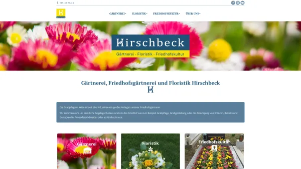 Website Screenshot: Gärtnerei Hirschbeck Blumen Kränze Grabgestaltung - Gärtnerei, Friedhofsgärtnerei, Floristik | Gärtnerei Hirschbeck Wien - Date: 2023-06-22 15:01:24