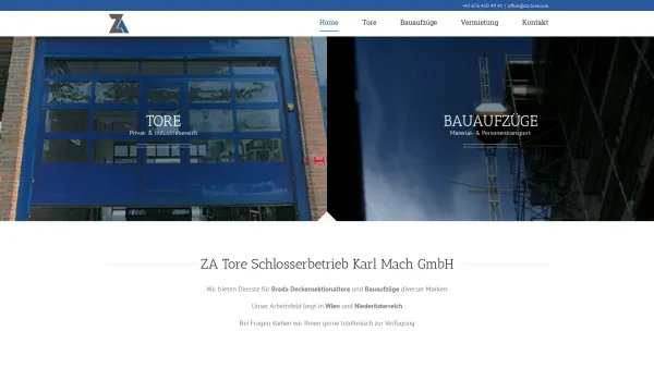 Website Screenshot: ZA-Tore Schlosserbetrieb Karl Mach GmbH - ZA Tore Schlosserbetrieb Karl Mach GmbH – Wir bieten Leistungen von Bauaufzügen und Deckensektionaltoren - Date: 2023-06-15 16:02:34