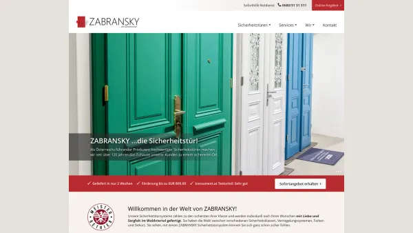 Website Screenshot: Zabransky GmbH - ZABRANSKY - die Sicherheitstür! - Date: 2023-06-26 10:25:27