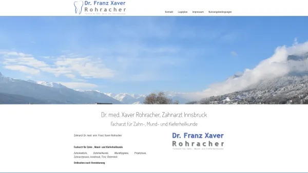 Website Screenshot: ZAHNARZT Dr. med. univ. Franz Xaver Rohracher, Facharzt für Zahn-, Mund und Kieferheilkunde - Start - Zahnarzt Innsbruck Tirol - Date: 2023-06-26 10:26:52