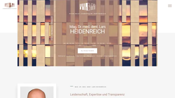 Website Screenshot: Mag. Dr. Dent. Lars Heidenreich Zahnarzt Innsbruck - Dr. Lars Heidenreich | Moderne Zahnmedizin | Innsbruck - Date: 2023-06-26 10:26:52