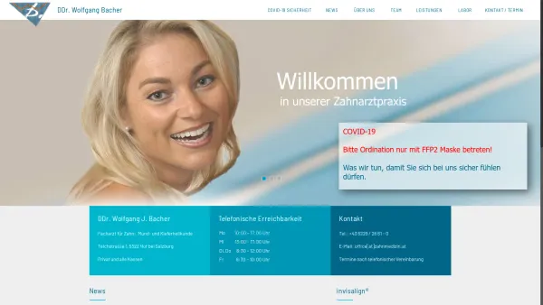 Website Screenshot: Zahnarzt DDr. Wolfgang Bacher - Zahnarzt DDr. W. Bacher | Hof bei Salzburg - Date: 2023-06-26 10:25:30