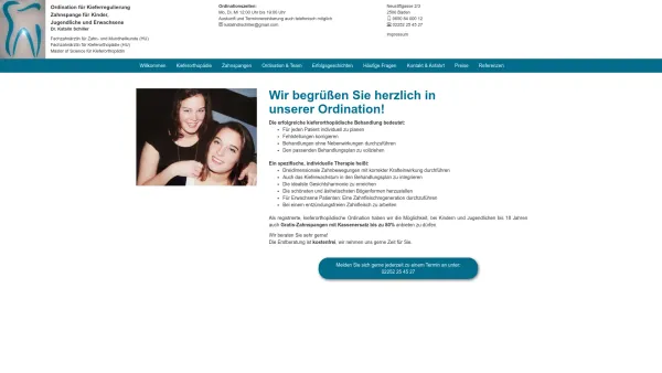 Website Screenshot: Dr. Schiller Zahnarzt und Kieferheilkunde - Zahnarzt Baden bei Wien, Spezialist für Zahnspangen - Dr. Schiller - Date: 2023-06-26 10:25:30