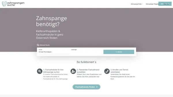 Website Screenshot: Zahnspangensuche.at - Zahnspangensuche.at | Spezialisten für Zahnspangen finden - Date: 2023-06-26 10:26:52