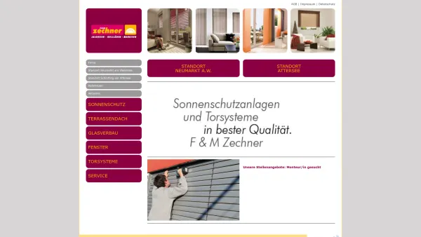 Website Screenshot: Franz Zechner und Melanie Zechner Gesellschaft bürgerlichen F M Zechner - Zechner Sonnenschutz - Date: 2023-06-26 10:25:33