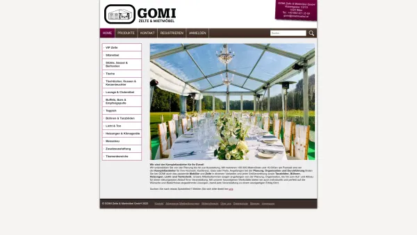 Website Screenshot: GOMI Zeltvermietung-Mietmöbel - GOMI Zelte & Mietmöbel - Home - Date: 2023-06-26 10:25:36