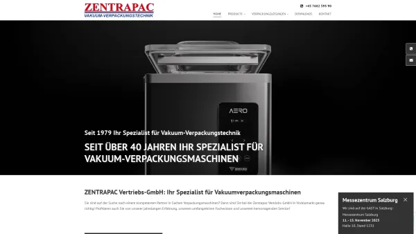 Website Screenshot: ZENTRAPAC-Vakuumverpackungen - Ihr Spezialist für Vakuumverpackungsmaschinen - Date: 2023-06-26 10:25:36