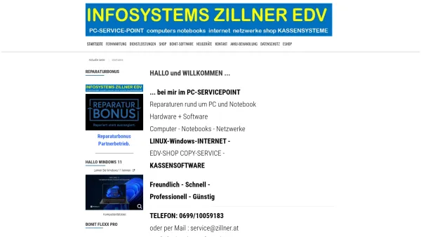 Website Screenshot: bei Zillner EDV INFOSYSTEMS PC-Service PC-Systeme Internet EDV-Shop Altmünster + - Startseite - Date: 2023-06-26 10:25:39