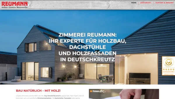 Website Screenshot: Zimmerei Reumann - Zimmerei Reumann | Holzbau, Dachstühle & Holzfassaden | Deutschkreutz - Date: 2023-06-26 10:25:39
