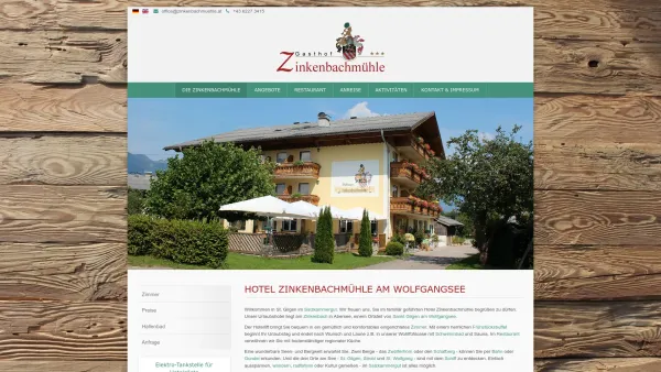 Website Screenshot: Hotel Gasthof Zinkenbachmühle - Hotel Gasthof Zinkenbachmuehle in St. Gilgen am Wolfgangsee, Abersee, Salzkammergut, Salzburg - Date: 2023-06-26 10:25:39
